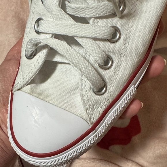 Converse White Canvas High-Tops with Red and Blue Trim - Picture 9 of 10